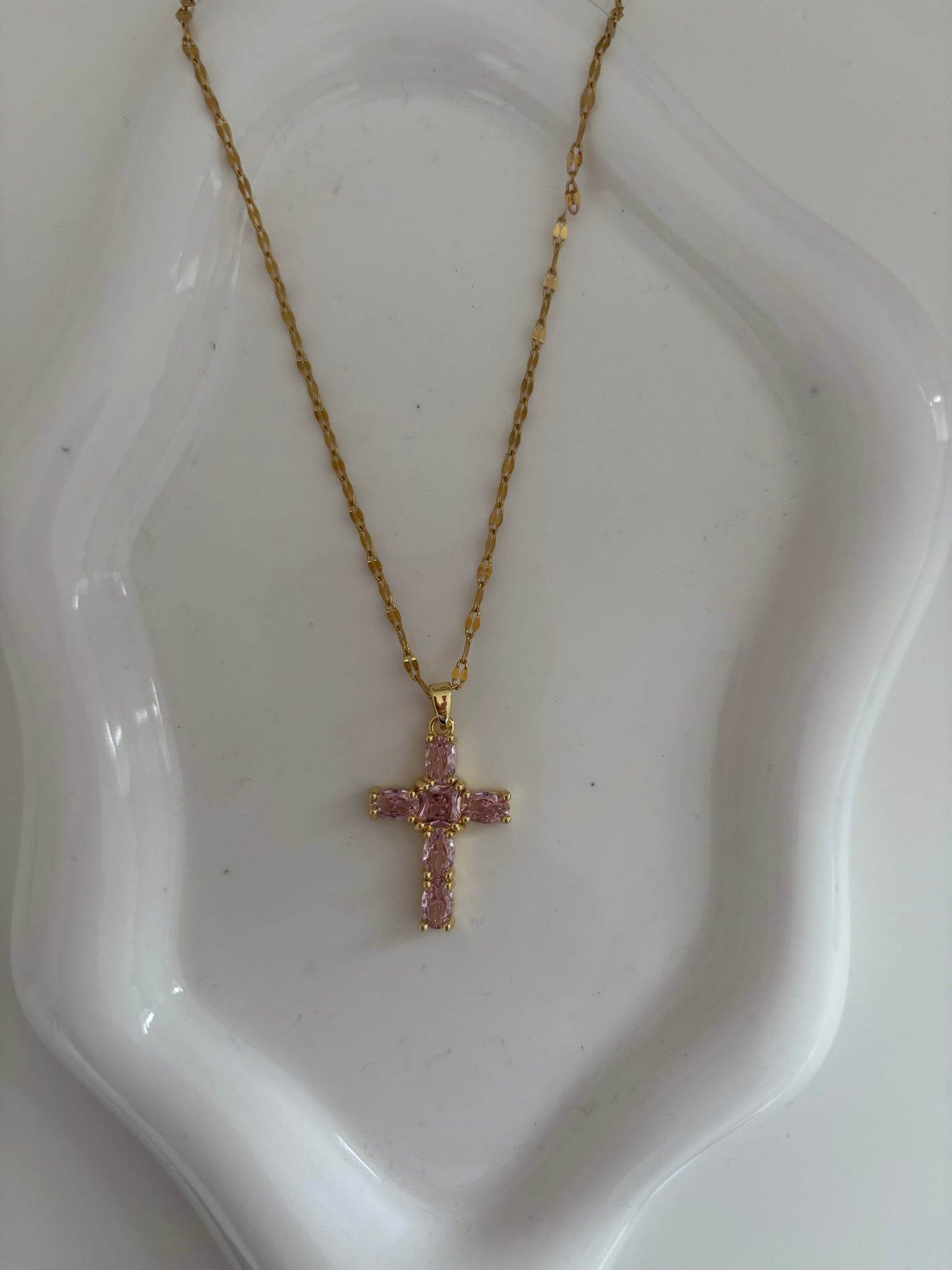 Pink and gold cross necklace