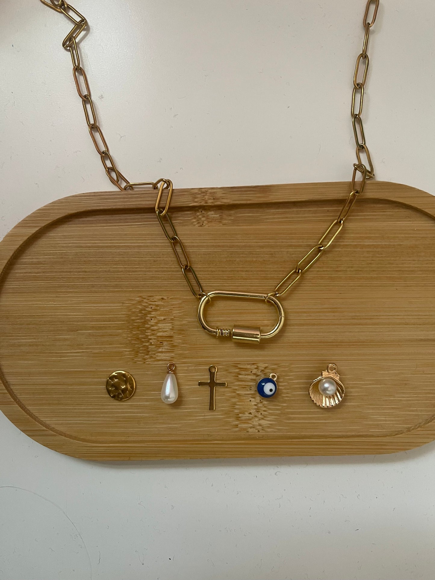 interchangeable charm necklace gold and blue
