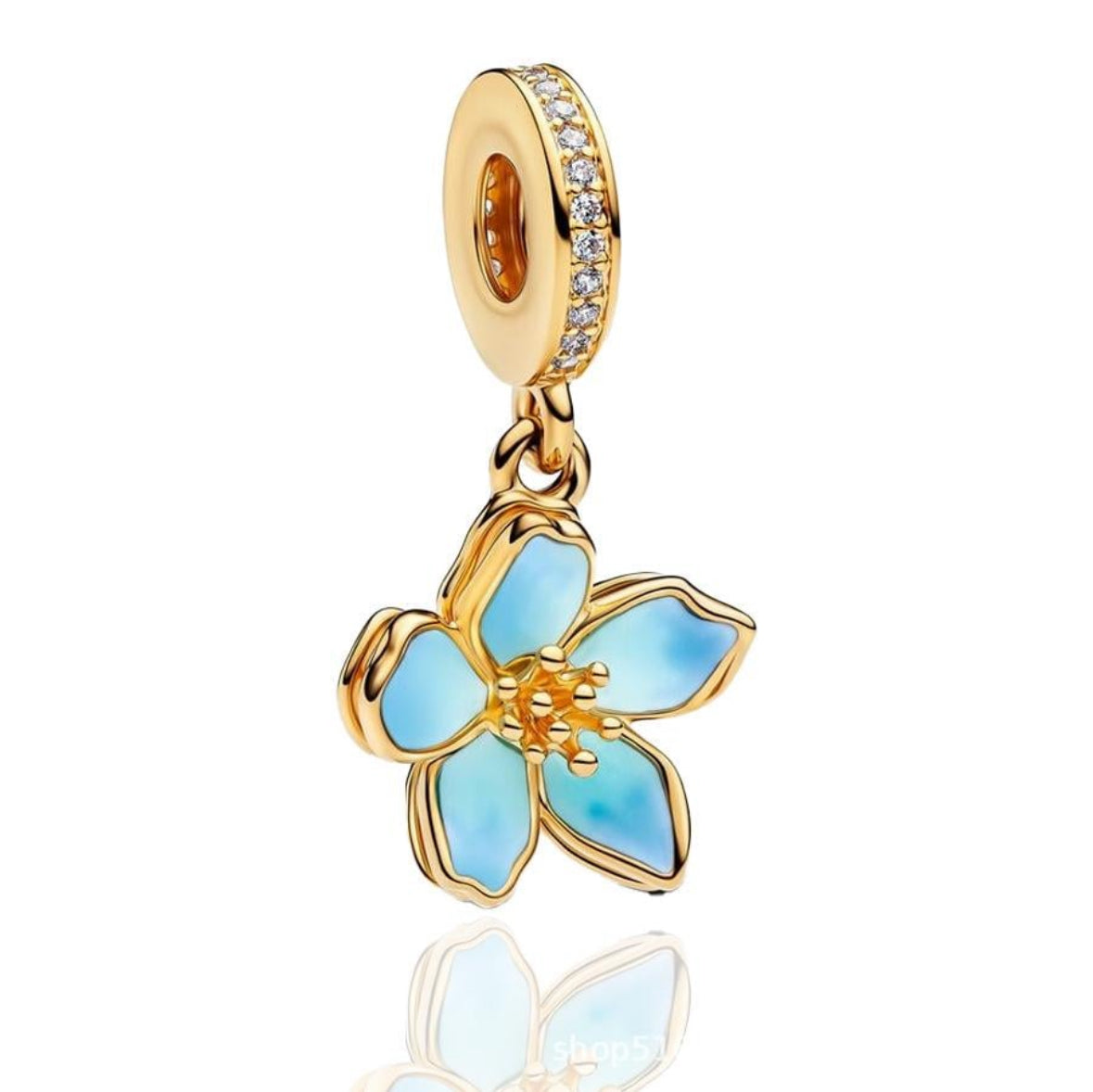 Gold and blue cherry blossom charm