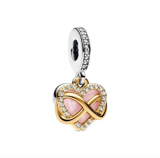 Silver, gold and pink forever love charm