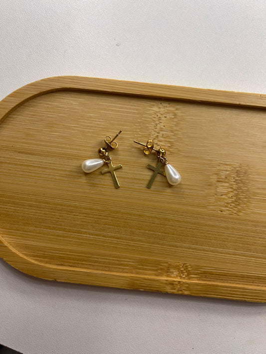 cross and pearl earrings