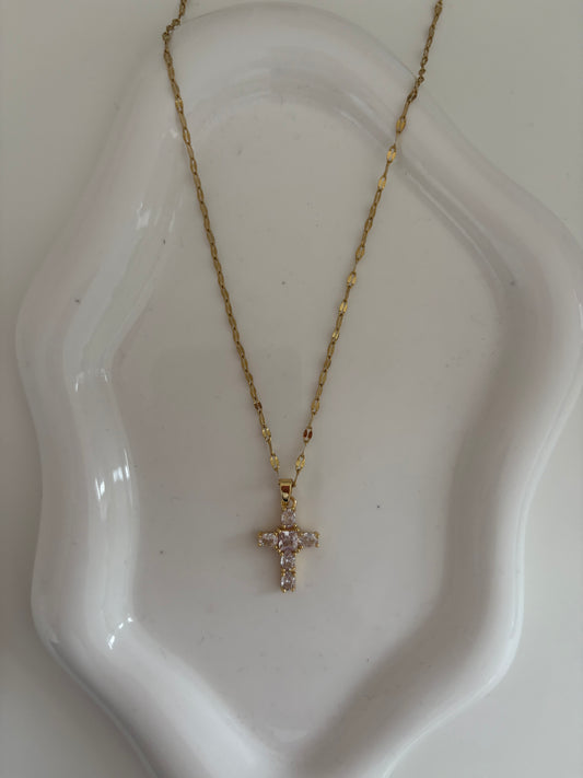White and gold cross necklace