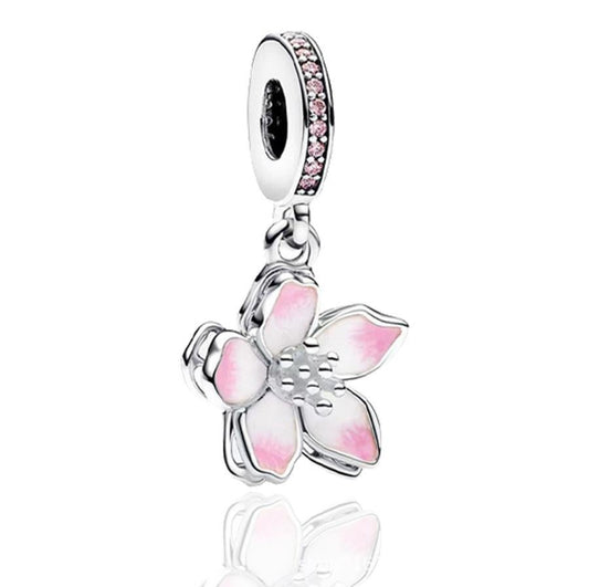 Silver and pink cherry blossom charm