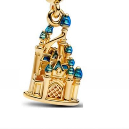 Gold and blue castle charm