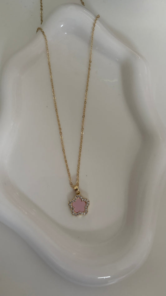 Pink and gold clover necklace