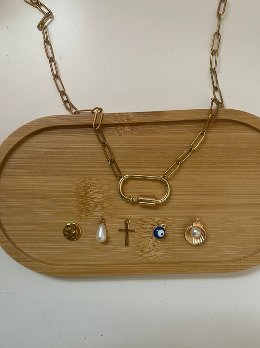 interchangeable charm necklace gold and blue