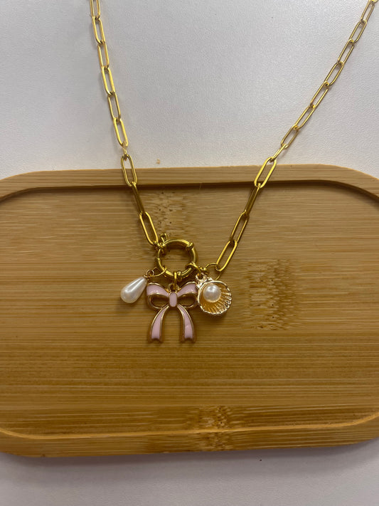 sailors clasp pink and pearls necklace