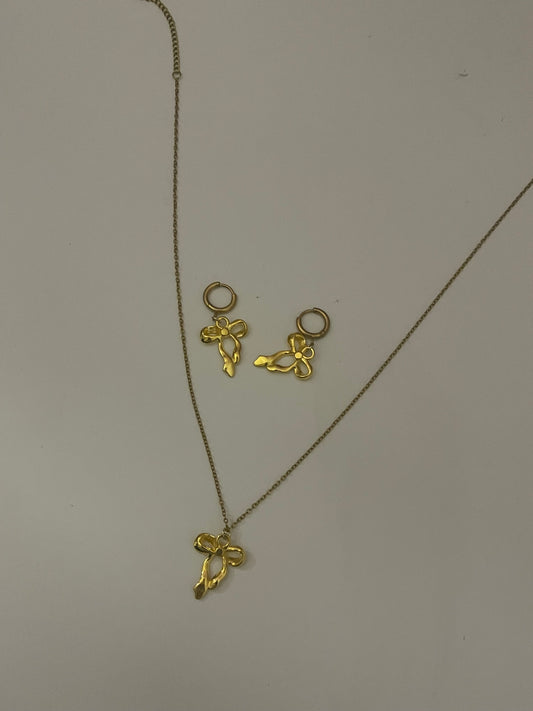 gold bow earrings and necklace set