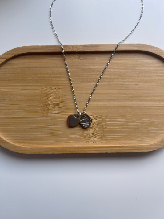 Double heart silver necklace