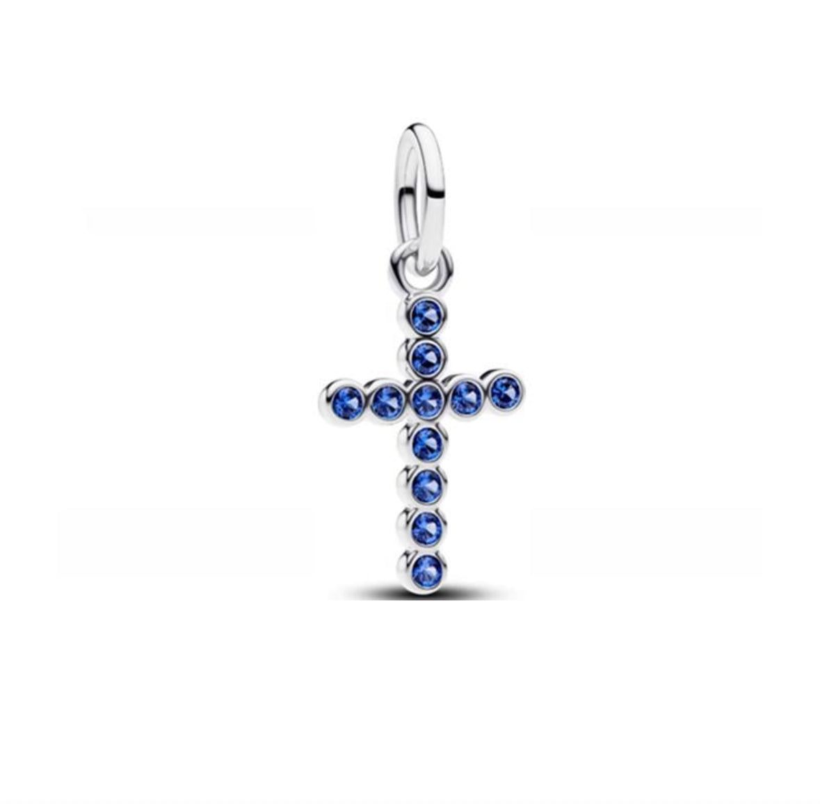 Silver and blue cross charm