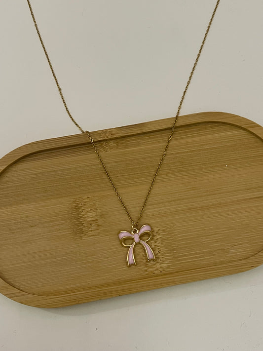 gold and pink bow necklace