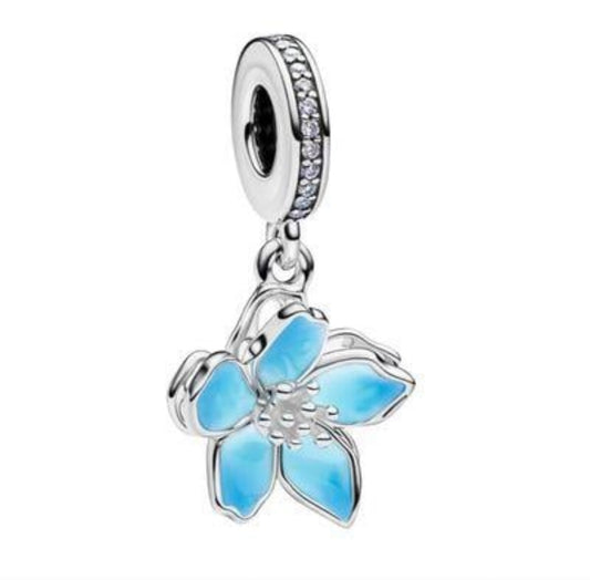 Silver and blue cherry blossom charm