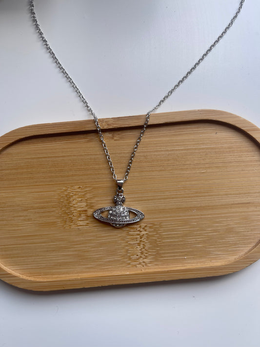 Silver Saturn necklace